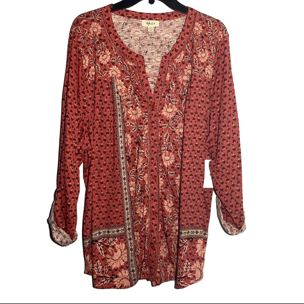 NWT Style & Co. Plus Printed 3/4 Sleeve Blouse
